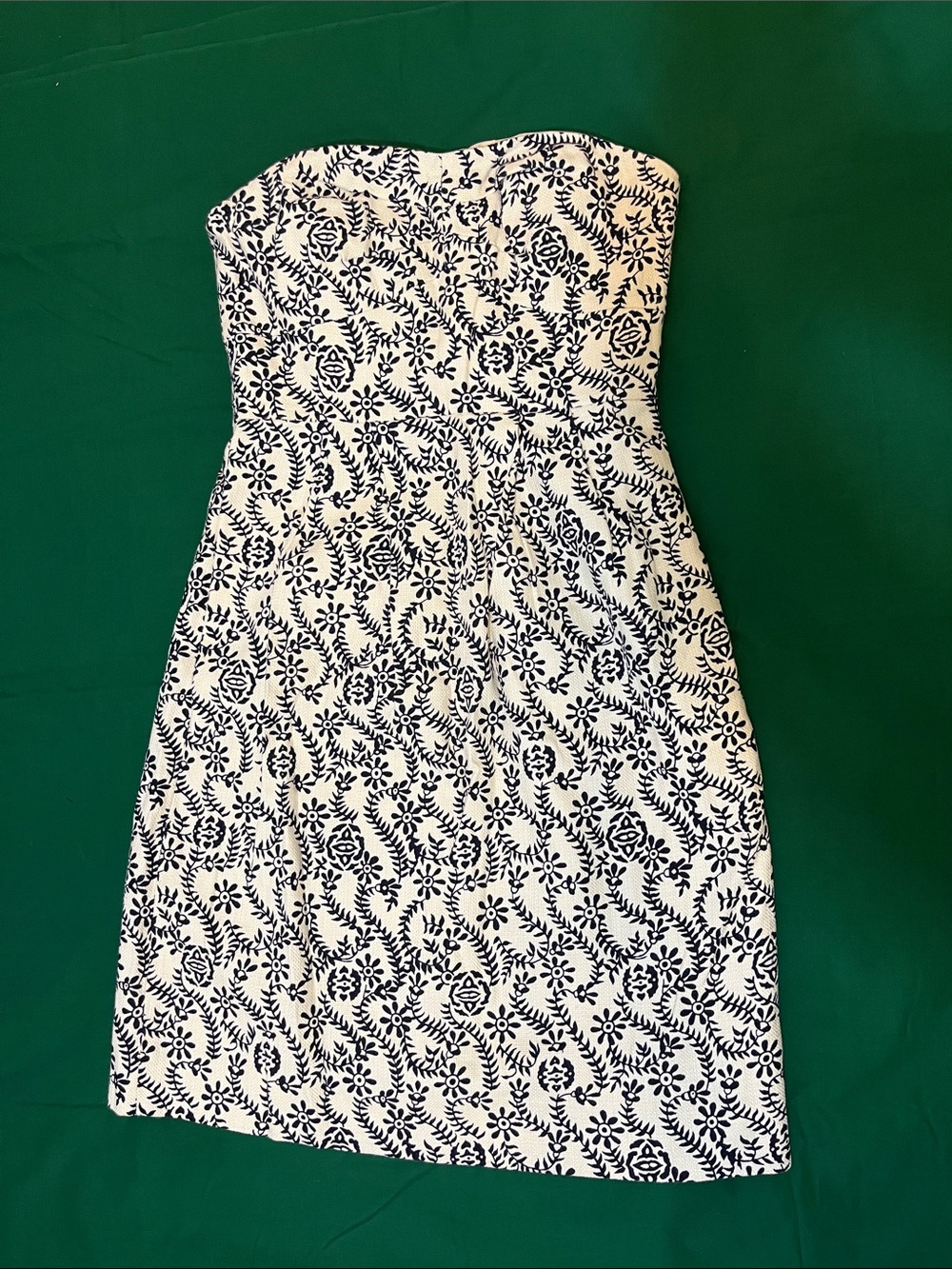 J. Crew Strapless black and White Floral Sheath Dress.